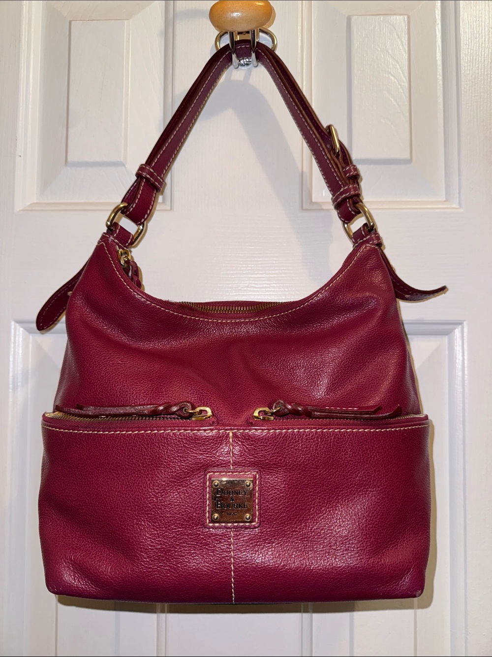 Dooney & Bourke Wine Leather Shoulder Bag with Gold Hardware